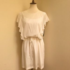 New, with tags, ivory flutter sleeve DKNY dress